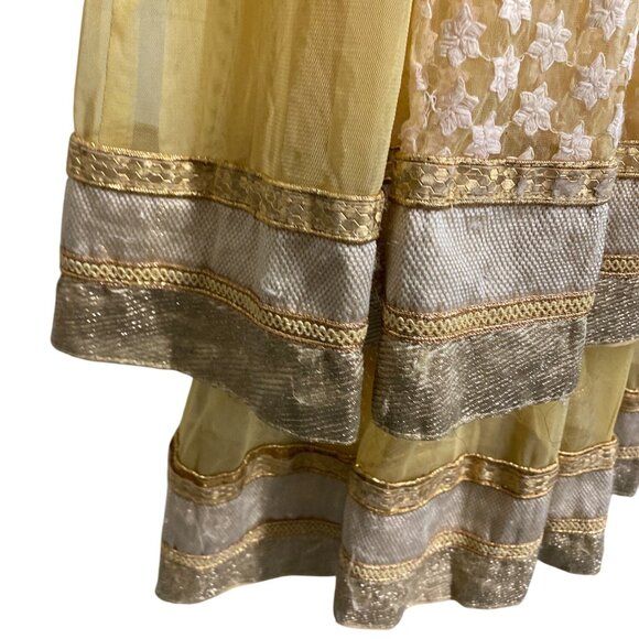 Vintage Yellow Embroidered Anarkali Dress With Beaded Details As Is - Picture 9 of 16